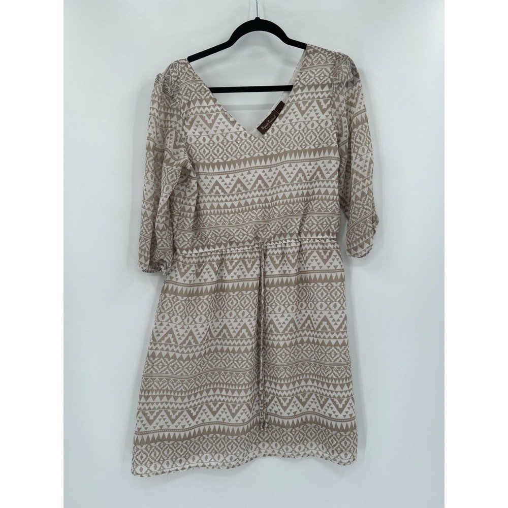 Speed Control New York Womens Size L Aztec V-Neck Dress Beige